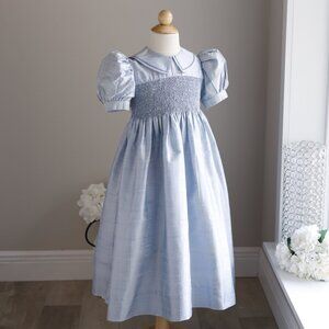 RARE Strasburg Heirloom Smocked Dupioni Silk Dress Blue Special Occasion Size 6